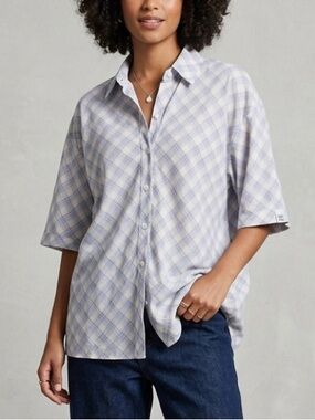 Princess Polly Plaid Button Down Short Sleeve Blouse Relaxed Academia Size 4
